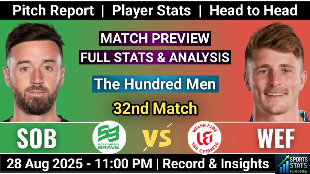 SOB vs WEF 32nd Match, Player Battle, Player Stats, Pitch Report, Playing 11, WEF vs SOB Head to Head Record, Team Analysis